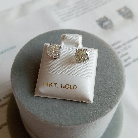 Certified 14K White Gold Colorless Moissanite 1.42ct Post Stud Earrings - Picture 7 of 12